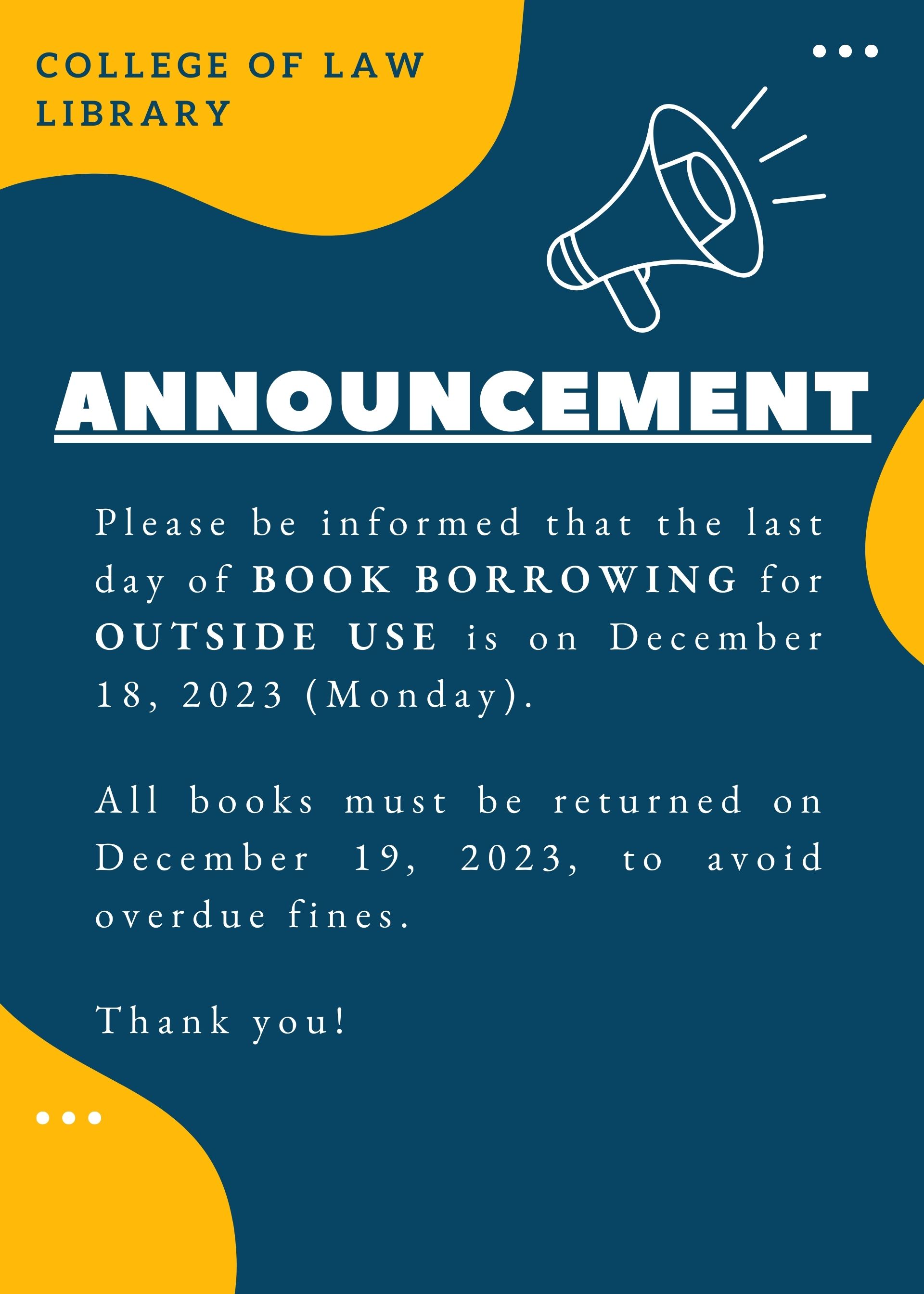 Last Day of Book Borrowing for the First Semester SY2023-2024