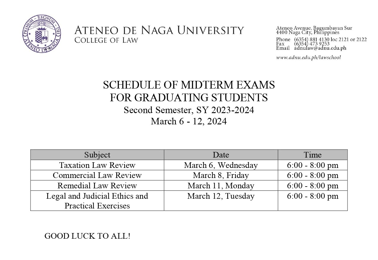 2023-2024 Midterm Exams Schedule for Graduating Students