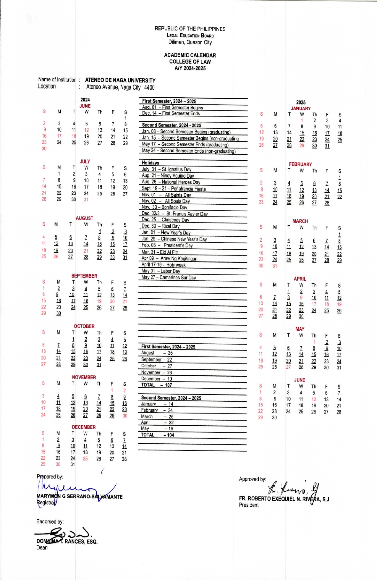 COL Calendar and Syllabus Template 1st Sem SY 2024-2025