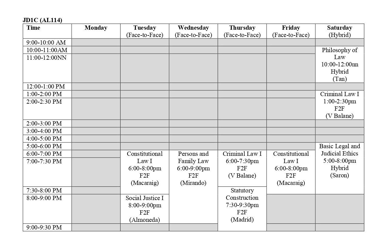 COL Schedule of Classes 1st Sem SY 2024-2025