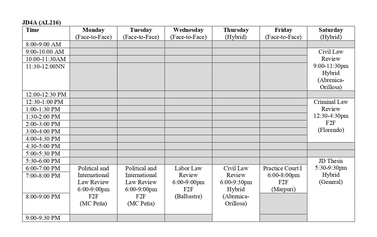 COL Schedule of Classes 1st Sem SY 2024-2025