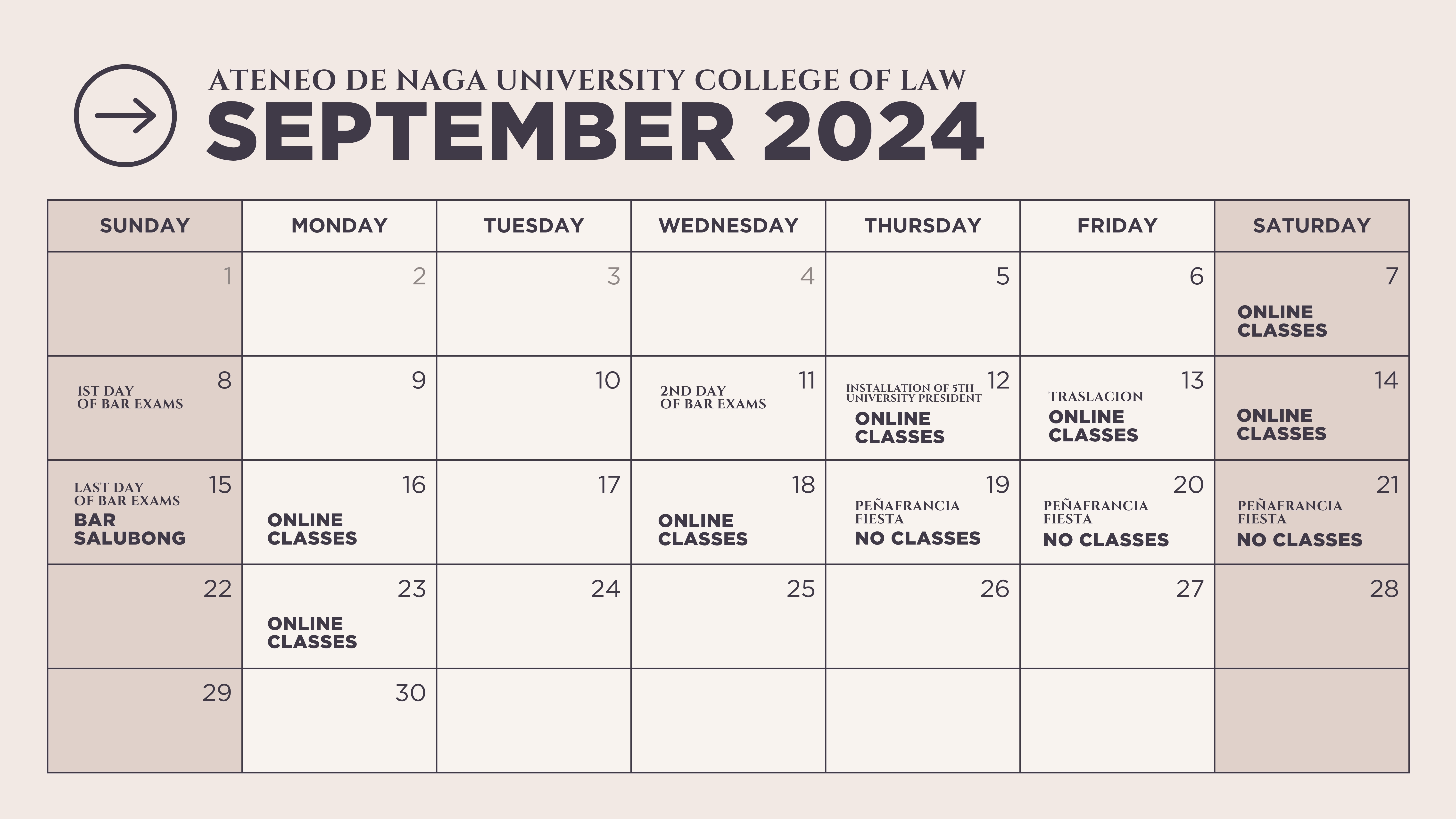 COL September 2024 Schedule